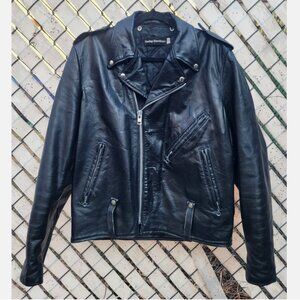 Vintage 1970s Harley Davidson Leather Motorcycle Jacket Men 44 Wool Lining Black